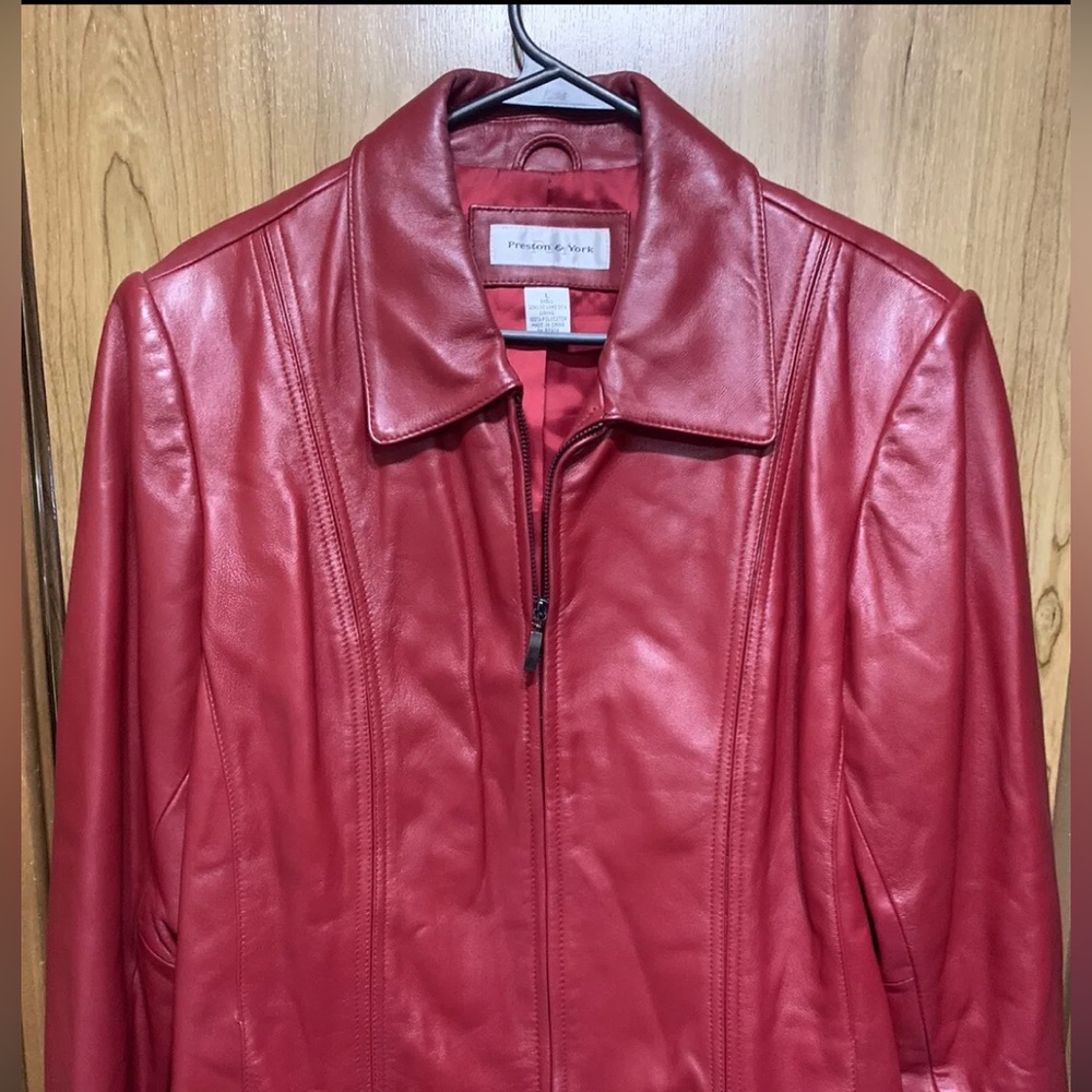 Red leather jacket perfect for fall - Preston + York Women’s Large
